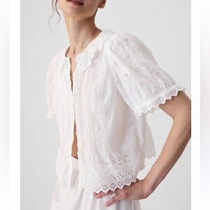 DOEN x Gap Cropped Eyelet Lace Shirt Button Down Top Puff Sleeve ALTERED HTF